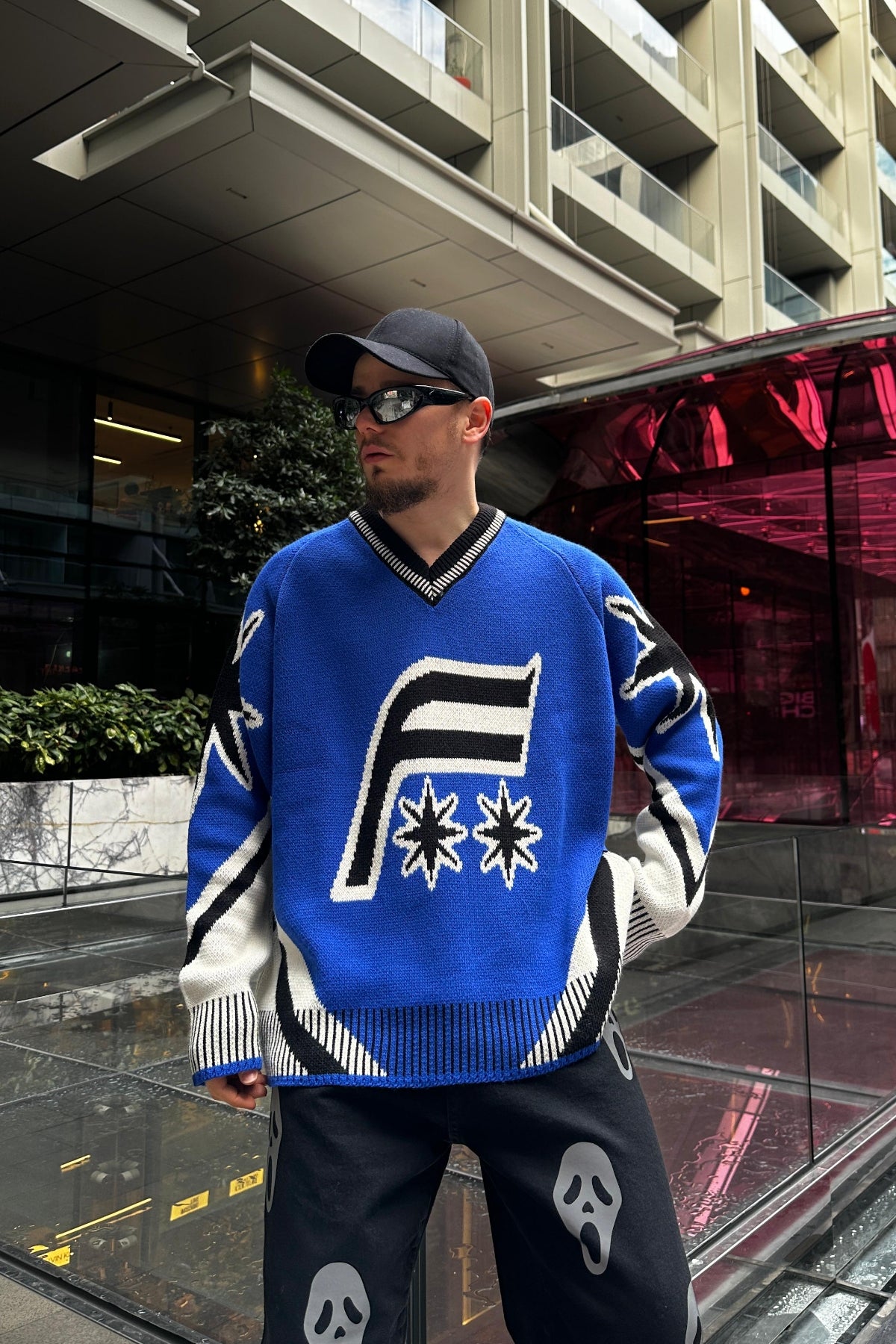 Loose Knit Sweater with F Pattern - 88PM Clothing